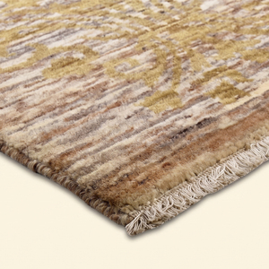Alfombra de Lana Hecha a Mano Beige Marrón con Diseño Fresco Dorado, Textura Geométrica Desgastada, Ecológica, Antideslizante y de Pelo Grueso para Interiores - Product Image 4
