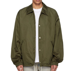 Men's Olive Green <b>Coach</b> Jacket Casual Turn-down Collar Button Front Loose Fit Polyester Shell Autumn Wear - Product Image 1