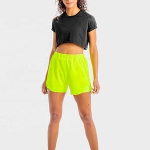 Shorts de sport tendance pour femmes 2026, jaune fluo, taille mi-haute élastique avec poches, séchage rapide, tricoté, coupe régulière, OEM - Product Image 6
