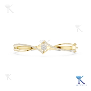 Luxury Lab Grown Diamond Statement <b>Bangle</b> Interlocking 14K 18K <b>Solid</b> <b>Gold</b> Fine Unisex Jewelry Party Gift - Product Image 1