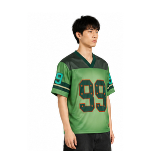Camiseta de Fútbol Americano Verde para Hombre, Cuello en V, Manga Corta, Impresión Sublimada, Transpirable, Poliéster, Número de Equipo 99 - Product Image 1