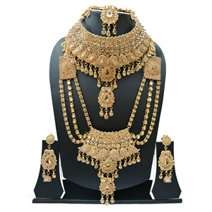 Luxury Trendy Gold Plated Certified Crystal Rhinestone Kundan Bridal Necklace Earring Set Traditional Indian Engagement Party - Product Image 2