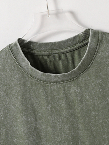 Vintage Washed 100% Cotton Casual Short Sleeve Men's Knitted Summer <b>Shirt</b> Solid Color Breathable <b>Collarless</b> Eco-Friendly Anti-UV - Product Image 6