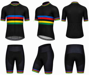 Ensemble de maillot et short de cyclisme pour homme, noir à rayures arc-en-ciel, respirant, léger, sportif, manches courtes, coupe classique - Product Image 1