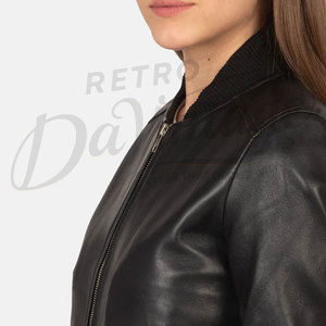 Women's Black <b>Leather</b> Bomber <b>Jacket</b> Slim Fit Soft Genuine <b>Leather</b> Lightweight Casual Biker Coat Fashion Outerwear - Product Image 6