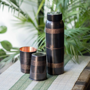 ขวดเครื่องดื่มโลหะสีทองแดงโบราณเข้ม พร้อมลวดลายชนเผ่า สำหรับใช้ในบ้าน การเดินทาง และงานปาร์ตี้ - Product Image 3
