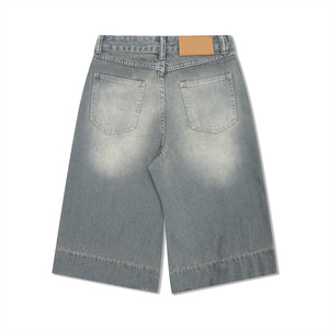 Custom New Type Design 100% Cotton Mid Waist Eco-Friendly Solid Canvas Anti-Wrinkle Elastic Waist Vintage Washed Denim Shorts - Product Image 1