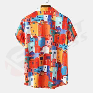 Chemises de plage décontractées d'été personnalisées pour hommes, manches courtes, en satin tricoté 100% coton - Product Image 4