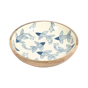 Elegante Tazón de Madera Minimalista con Ilustración de Pez Azul y Interior Esmaltado para Cocina Moderna, Vajilla para Ensaladas - Product Image 1
