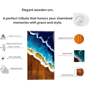 Personalized Eco-Friendly Durable Wooden Urn <b>Box</b> Engraved <b>Memorial</b> Keepsake for Cremation American Baby Pet Ocean Wave Resin Art - Product Image 1