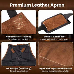 <b>Leather</b> Bib <b>Apron</b> Work Wear with Multiple Pockets Durable Heavy Duty <b>Apron</b> for Men - Product Image 6