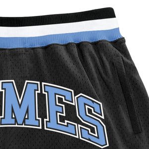 Shorts de basket-ball en maille sublimée noir et bleu clair pour hommes, en polyester, pour l'entraînement et les matchs, uniforme de performance pour équipe - Product Image 3