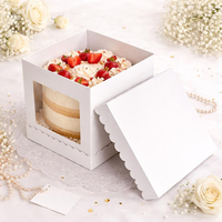 Boîte à gâteau carrée haute jetable et biodégradable, respectueuse de l'environnement, avec fenêtre |   Emballage de boulangerie en carton de 10 pouces