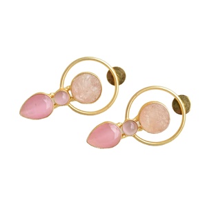 Premium Stud <b>Earrings</b> Accented With Precious Gemstone Studs Gold Tone Coating And Handcrafted Quality Made Jewelry - Product Image 1