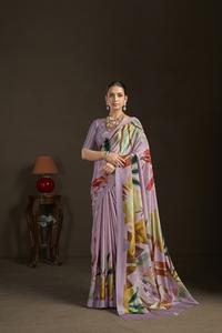 Sari prêt-à-porter et blouse cousue, sari indien en soie crêpe, imprimé floral, sari imprimé numériquement, design magnifique - Product Image 4