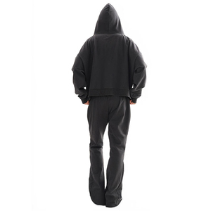 Custom Men Heavyweight Cotton Baggy Sweatshirt Tracksuit Unisex Boxy Cropped Hoodie and Flared Wide Leg <b>Sweatpants</b> <b>Sets</b> - Product Image 3