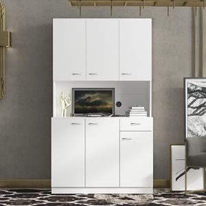 Armadio e Mobile da Cucina Bianco Alto 180 cm con 6 Ante, 1 Ripiano Aperto e 1 Cassetto per Camera da Letto - Product Image 1