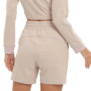 Shorts en molleton français personnalisés pour femmes, en coton doux, pour la détente et la gym, taille élastique, shorts vierges, fabricant OEM ODM en gros - Product Image 5