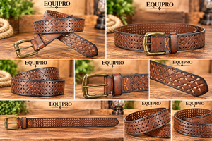 Cinturón Casual de Cuero Genuino Marrón Equipro, Diseño Calado con Patrón de Espiga, Transpirable, Hebilla Cuadrada Vintage - Product Image 3