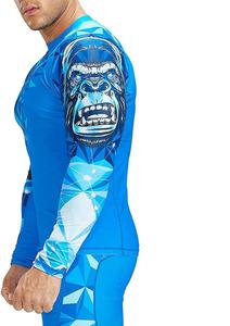 Camiseta de Compresión Deportiva para Hombre, Diseño Geométrico Azul, Sublimada, Ajustada, Absorbe la Humedad, para Artes Marciales Mixtas - Product Image 4