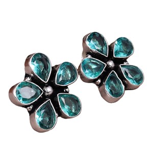 Pendientes de tuerca florales de latón chapado en oro de 18 quilates con circonitas multicolor y engaste de bisel, estilo antiguo, para mujer |   Joyería Tribal Boho, Regalo para - Product Image 3