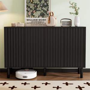 Armario de almacenamiento minimalista de 5 puertas color crema estantes ajustables ON-TREND de madera maciza 55,1*13,7 puertas estriadas aparador Zapatero - Product Image 2