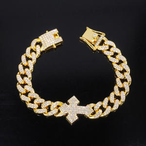 Men's S925 Gold Plated Cuban <b>Chain</b> Necklace with Cross Lab Grown Crystal Hip Hop Style Wedding Gift Everyday Wear - Product Image 3