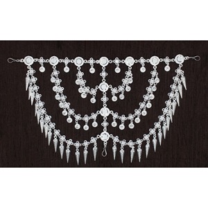 Chaîne de cheveux ethnique traditionnelle pour femme du Golfe, bijou de tête de mariée DamdiTikka plaqué argent artificiel, fait main, chaîne à pampilles tendance - Product Image 5