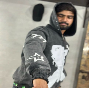 Sweat-shirt d'hiver personnalisé pour homme, 600 g/m², épais, effet vieilli, coupe courte, avec patch brodé, délavé à l'acide, à capuche - Product Image 4