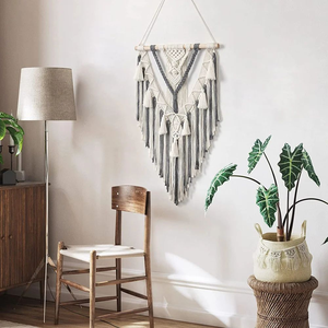 Tapisserie murale bohème en macramé, corde en coton, décor mural géométrique à franges pour chambre à coucher, salon, chambre d'enfant, 18 x 30 pouces - Product Image 5