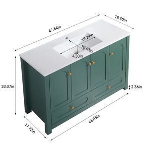Mobile Bagno Verde da 48 Pollici con 4 Ante a Chiusura Ammortizzata, 2 Cassetti, Ampio Spazio di Archiviazione e Lavabo in Ceramica Integrato - Product Image 4