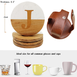 Juego de Posavasos de Madera con Soporte de Cuero, Posavasos Personalizados con Monograma, Posavasos Redondos de Madera para Tazas de Café y Té, Decoración de Mesa para el Hogar - Product Image 3