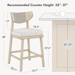 Ensemble de 2 tabourets de bar scandinaves en bois avec sièges rembourrés en tissu, chaises de bar hauteur comptoir, design moderne pour la cuisine et la maison - Product Image 3