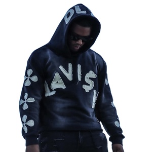 Fabricación personalizada Unisex de alta calidad de peso pesado de gran tamaño gris lavado con ácido Sudadera con capucha hombres ropa bordado - Product Image 3