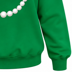 Premium <b>Green</b> <b>Womens</b> High Neck Sweatshirt Custom Crest Logo Embroidered Long Sleeve Casual Pullover with Ribbed Cuffs - Product Image 4