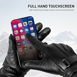 Gants de conduite en cuir noir unisexes, chauds pour l'hiver, à doigts complets, compatibles avec les écrans tactiles, légers, de qualité supérieure - Product Image 3