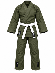 Kimono de judo vert olive en coton durable, tenue d'arts martiaux unisexe, veste d'entraînement, pantalon renforcé, ceinture blanche incluse - Product Image 1