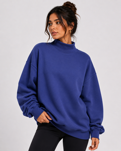 Sweat-shirt à col montant pour femme, minimaliste, en coton éponge de qualité supérieure, décontracté pour tous les jours, mode, fournisseur en gros de marques privées - Product Image 1