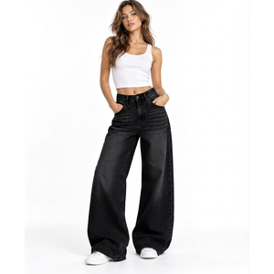 <b>Women</b>’s Premium Denim <b>Baggy</b> Pants High Waist Relaxed Wide Leg Jeans Casual Streetwear Fashion <b>Trousers</b> Wholesale Clothing - Product Image 5