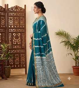 Sari de Algodón Mul con Estampado Sibori y Borde de Zari - Product Image 3