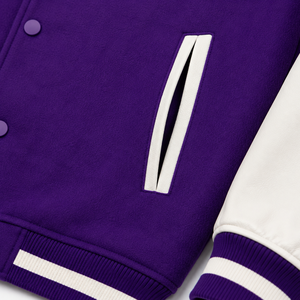 SINEWY SPORTS Men's <b>Purple</b> <b>Varsity</b> <b>Jacket</b> Solid Color Cotton Polyester Blend Casual Autumn Turn-down Collar Regular Fit - Product Image 5