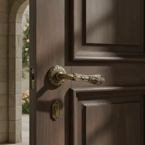 Poignée de porte en bronze antique Verdant Fleur avec motif floral sculpté, levier décoratif de luxe pour portes intérieures, maison et bureau - Product Image 4