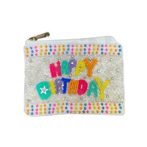 Monedero con cuentas de semillas de feliz cumpleaños, hermoso monedero con cuentas personalizado para mujer, monedero de moda con - Product Image 1