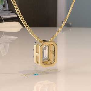 Georgian Style Cut Set Octagon Cut Moissanite Pendant Solid 14K Gold Geometric Luxury IGI Certified Necklace - Product Image 5