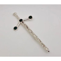 Vintage Scottish Sword Claymore Silver Tone Metal Malachite Celtic Kilt Pin Brooch Hot Sell