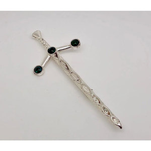 Broche Épée Écossaise Vintage Claymore en Métal Argenté et Malachite, Style Celtique, pour Kilt - Vente Chaude - Product Image 2