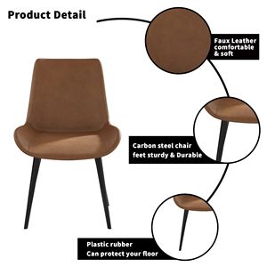 Sedia da Pranzo Moderna Marrone con Gambe in Metallo Nero, Set da 2 Pezzi per Soggiorno e Sala da Pranzo - Product Image 4