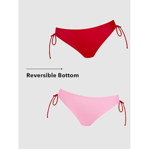 Conjuntos de bikini con bloques de color en contraste para mujer, traje de baño deportivo con cuello halter, rosa y rojo, de dos piezas - Product Image 5