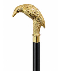 Luxury Fashion Golden Eagle Head 3-Section Adjustable <b>Walking</b> <b>Stick</b> <b>Metal</b> Handle Carved Bird Design Durable Black Wooden Shaft - Product Image 1