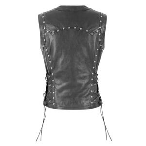 Gilet en cuir pour homme très demandé, col en V, fermeture éclair, décoré de rivets, style motard, vêtement d'extérieur pour l'automne - Product Image 2